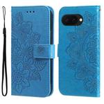 For Google Pixel 9a Seven-petal Flowers Embossing Leather Phone Case(Blue)