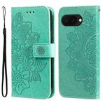 For Google Pixel 9a Seven-petal Flowers Embossing Leather Phone Case(Green)