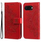 For Google Pixel 9a Seven-petal Flowers Embossing Leather Phone Case(Red)