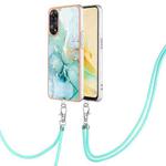 For OPPO Reno8 T 4G Electroplating Marble Dual-side IMD Phone Case with Lanyard(Green 003)