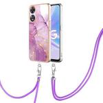 For OPPO A78 / A58 Electroplating Marble Dual-side IMD Phone Case with Lanyard(Purple 001)