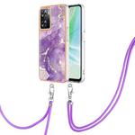 For OPPO A57 4G/A77 5G Taiwan/K10 5G Global Electroplating Marble Dual-side IMD Phone Case with Lanyard(Purple 002)