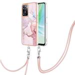 For OPPO A57 4G/A77 5G Taiwan/K10 5G Global Electroplating Marble Dual-side IMD Phone Case with Lanyard(Rose Gold 005)