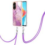 For OPPO A98 Electroplating Marble Dual-side IMD Phone Case with Lanyard(Purple 001)