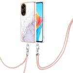 For OPPO A98 Electroplating Marble Dual-side IMD Phone Case with Lanyard(White 006)