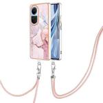 For OPPO Reno10 5G Global Electroplating Marble Dual-side IMD Phone Case with Lanyard(Rose Gold 005)