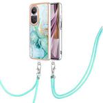 For OPPO Reno10 Pro 5G Global Electroplating Marble Dual-side IMD Phone Case with Lanyard(Green 003)