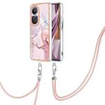 For OPPO Reno10 Pro 5G Global Electroplating Marble Dual-side IMD Phone Case with Lanyard(Rose Gold 005)