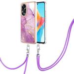 For OPPO A58 4G Electroplating Marble Dual-side IMD Phone Case with Lanyard(Purple 001)