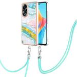 For OPPO A58 4G Electroplating Marble Dual-side IMD Phone Case with Lanyard(Green 004)