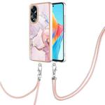 For OPPO A58 4G Electroplating Marble Dual-side IMD Phone Case with Lanyard(Rose Gold 005)