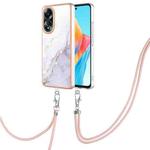 For OPPO A58 4G Electroplating Marble Dual-side IMD Phone Case with Lanyard(White 006)