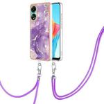 For OPPO A78 4G Electroplating Marble Dual-side IMD Phone Case with Lanyard(Purple 002)