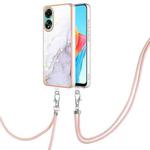 For OPPO A78 4G Electroplating Marble Dual-side IMD Phone Case with Lanyard(White 006)