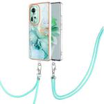 For OPPO Reno11 5G Global Electroplating Marble Dual-side IMD Phone Case with Lanyard(Green 003)