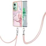 For OPPO Reno11 5G Global Electroplating Marble Dual-side IMD Phone Case with Lanyard(Rose Gold 005)