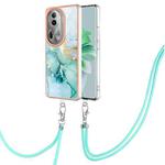 For OPPO Reno11 Pro 5G Global Electroplating Marble Dual-side IMD Phone Case with Lanyard(Green 003)