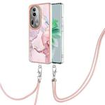 For OPPO Reno11 Pro 5G Global Electroplating Marble Dual-side IMD Phone Case with Lanyard(Rose Gold 005)