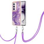 For OPPO Reno12 Pro Global Electroplating Marble Dual-side IMD Phone Case with Lanyard(Purple 002)