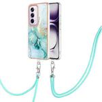 For OPPO Reno12 Pro Global Electroplating Marble Dual-side IMD Phone Case with Lanyard(Green 003)