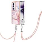 For OPPO Reno12 Pro Global Electroplating Marble Dual-side IMD Phone Case with Lanyard(Rose Gold 005)