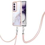 For OPPO Reno12 Pro Global Electroplating Marble Dual-side IMD Phone Case with Lanyard(White 006)