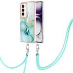 For OPPO Reno12 Global Electroplating Marble Dual-side IMD Phone Case with Lanyard(Green 003)