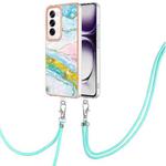 For OPPO Reno12 Global Electroplating Marble Dual-side IMD Phone Case with Lanyard(Green 004)