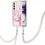 For OPPO Reno12 Global Electroplating Marble Dual-side IMD Phone Case with Lanyard(Rose Gold 005)