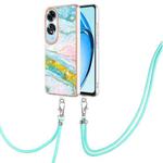 For OPPO A60 Electroplating Marble Dual-side IMD Phone Case with Lanyard(Green 004)