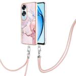 For OPPO A60 Electroplating Marble Dual-side IMD Phone Case with Lanyard(Rose Gold 005)