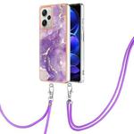 For Xiaomi Redmi Note 12 Pro+ Global Electroplating Marble Dual-side IMD Phone Case with Lanyard(Purple 002)