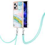 For Xiaomi Redmi Note 12 Pro+ Global Electroplating Marble Dual-side IMD Phone Case with Lanyard(Green 004)