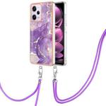 For Xiaomi Redmi Note 12 Pro 5G Global Electroplating Marble Dual-side IMD Phone Case with Lanyard(Purple 002)