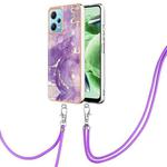 For Xiaomi Redmi Note 12 5G Global/Note 12 5G China Electroplating Marble Dual-side IMD Phone Case with Lanyard(Purple 002)