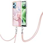 For Xiaomi Redmi Note 12 5G Global/Note 12 5G China Electroplating Marble Dual-side IMD Phone Case with Lanyard(Rose Gold 005)