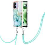 For Xiaomi Redmi 12C/11A 4G Global Electroplating Marble Dual-side IMD Phone Case with Lanyard(Green 003)