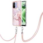 For Xiaomi Redmi 12C/11A 4G Global Electroplating Marble Dual-side IMD Phone Case with Lanyard(Rose Gold 005)