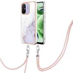 For Xiaomi Redmi 12C/11A 4G Global Electroplating Marble Dual-side IMD Phone Case with Lanyard(White 006)