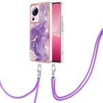 For Xiaomi 13 Lite 5G Electroplating Marble Dual-side IMD Phone Case with Lanyard(Purple 002)