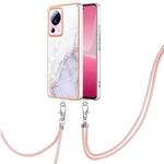 For Xiaomi 13 Lite 5G Electroplating Marble Dual-side IMD Phone Case with Lanyard(White 006)