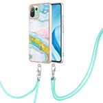 For Xiaomi Mi 11 Lite Electroplating Marble Dual-side IMD Phone Case with Lanyard(Green 004)