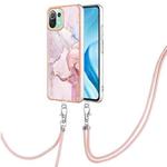 For Xiaomi Mi 11 Lite Electroplating Marble Dual-side IMD Phone Case with Lanyard(Rose Gold 005)