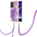 For Xiaomi Poco F5 5G / Redmi Note 12 Turbo Electroplating Marble Dual-side IMD Phone Case with Lanyard(Purple 002)