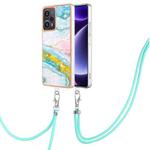 For Xiaomi Poco F5 5G / Redmi Note 12 Turbo Electroplating Marble Dual-side IMD Phone Case with Lanyard(Green 004)