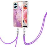 For Xiaomi Redmi Note 12 4G Global Electroplating Marble Dual-side IMD Phone Case with Lanyard(Purple 001)