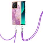 For Xiaomi 13T/13T Pro Electroplating Marble Dual-side IMD Phone Case with Lanyard(Purple 001)