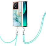 For Xiaomi 13T/13T Pro Electroplating Marble Dual-side IMD Phone Case with Lanyard(Green 003)