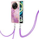 For Xiaomi Redmi A3 Electroplating Marble Dual-side IMD Phone Case with Lanyard(Purple 001)