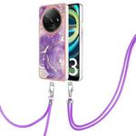 For Xiaomi Redmi A3 Electroplating Marble Dual-side IMD Phone Case with Lanyard(Purple 002)